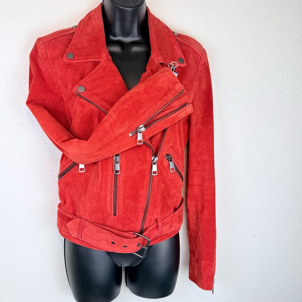 BAGATELLE NYC Red Genuine Suede Moto Jacket Size M